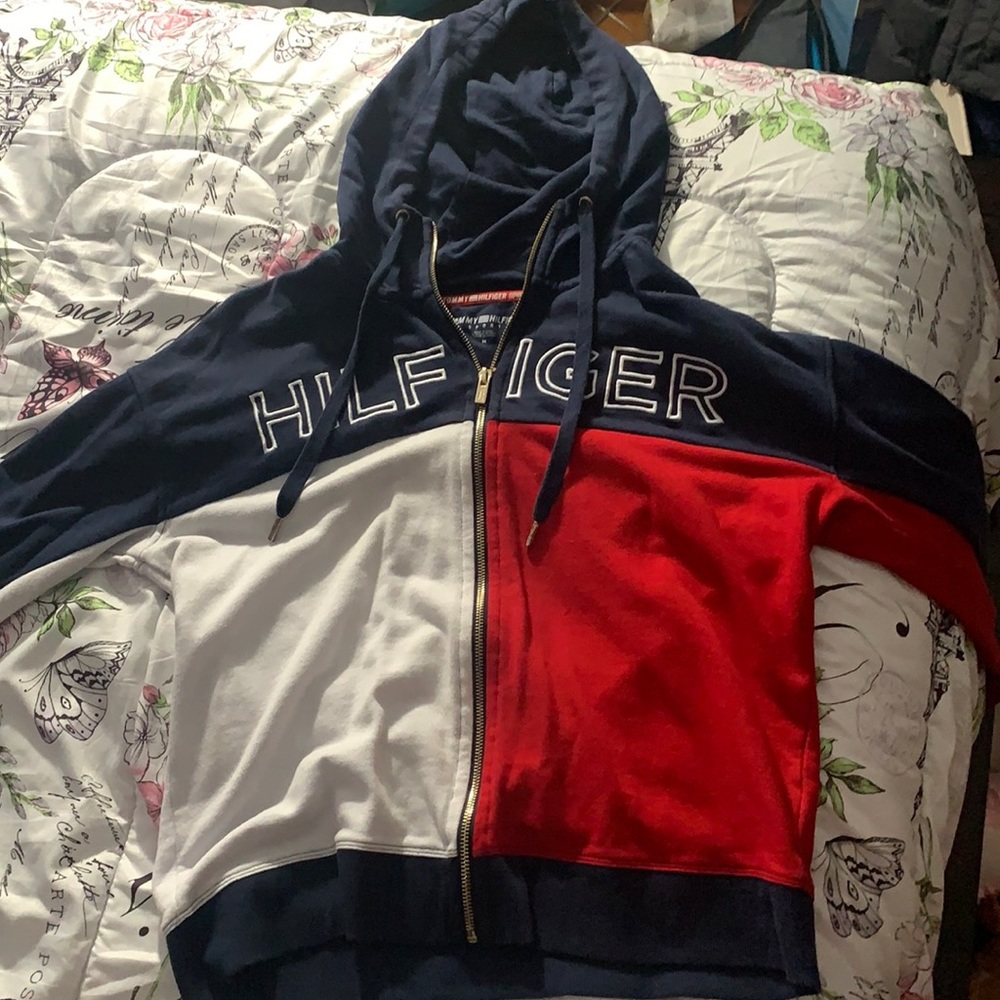 BLUE, RED, and WHITE TOMMY ZIP UP HOOD